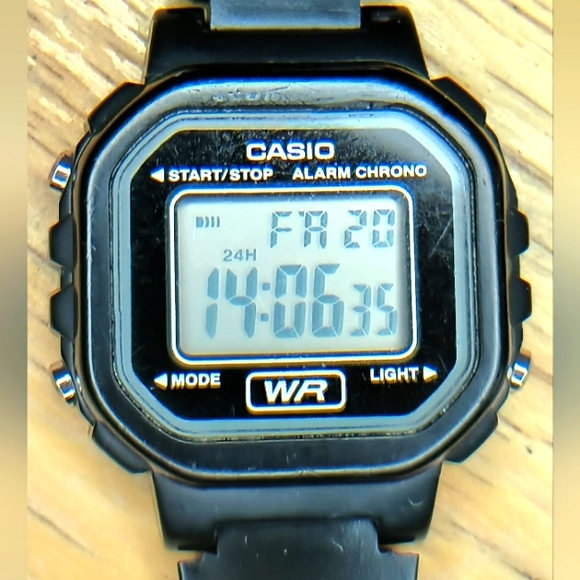 X Ladies Casio digital watch LA-20WH Black resin case SS back, new black Pu - Picture 1 of 12
